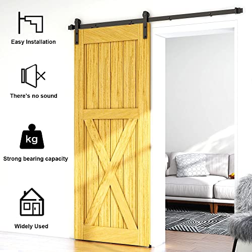 LQKUMJG 6FT Sliding Barn Door Hardware Kit for Single Wood Door, Smoothly and Quietly, Easy to Install Fit 35" Wide and 1.18"-1.96" Thickness Door Panel, includes Installation Instruction LQKUMJG