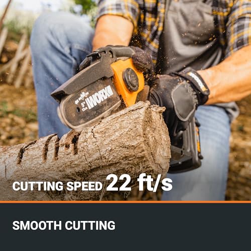 Worx 20V 5" Mini Cordless Chainsaw, 3.9 lbs, 22 ft/s Chain Speed, Power Share Battery, Upper & Hand Guard WG324 - Battery & Charger Included WORX
