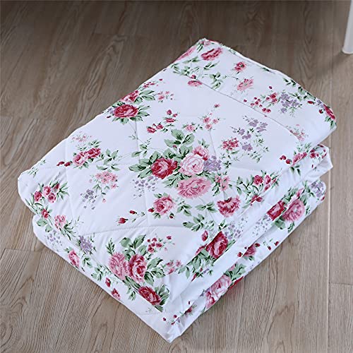 FADFAY Rose Floral Comforter Set Twin Shabby Floral Summer Quilt 100% Cotton Fabric with Soft Microfiber Inner Fill Bedding Lightweight Reversible All Season Down Alternative Duvet Insert 3Pcs, Twin FADFAY