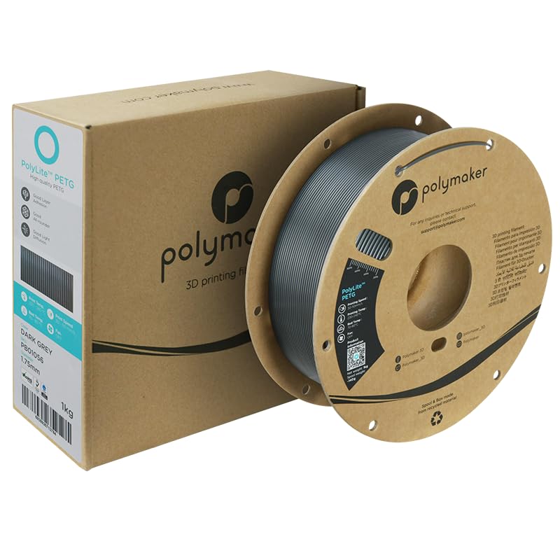 Polymaker PETG Filament 1.75mm 1kg Dark Grey 3D Printer Filament, PolyLite PETG 3D Printing Filament 1.75mm, Dimensional Accuracy +/- 0.03mm, Print with Most 3D Printers POLYMAKER