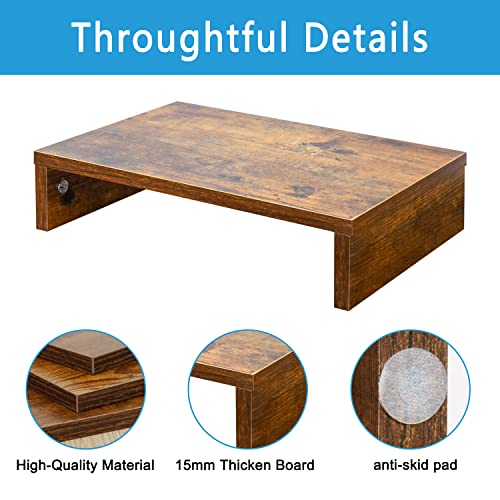 TEAMIX 14.2 inch Monitor Stand Riser, Rustic Brown Wood Monitor Riser with Storage for Desk Small Monitor Stand TV/Screen/PC/Laptop Riser Computer Stand Desktop Shelf (Brown-14.2 inch) TEAMIX