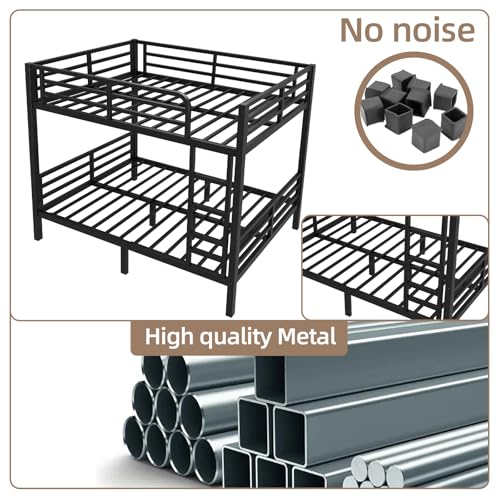 XUWANSHANG Full Over Full Bunk Bed Frame, Heavy Duty Metal Loft Bed for Adults/Teens, 350/500LB Capacity w/Ladder & Guardrail, Noise-Free Steel Slats, No Box Spring Required, Black XUWANSHANG