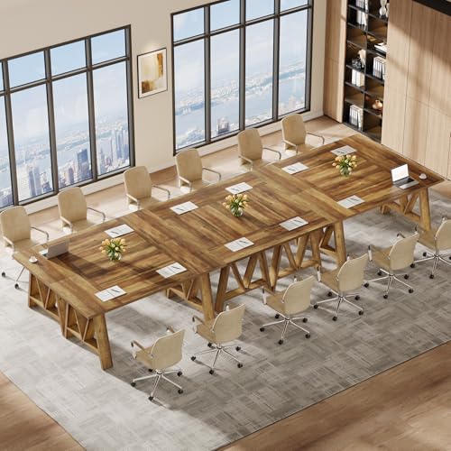 Tribesigns 5.3ft Conference Table for 4-6 People, Rectangular Conference Room Table with Sturdy Legs, Farmhouse Wooden Meeting Table for Office, Rustic Brown Tribesigns