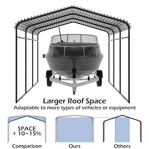 Xilingol Metal Carport, Heavy Duty Carport Canopy with Galvanized Steel Frame and Roof, Outdoor Storage Shed, Car Tent Garage Shelter for Pickup, Truck, Boat and Tractor (10x15 FT Black) Xilingol