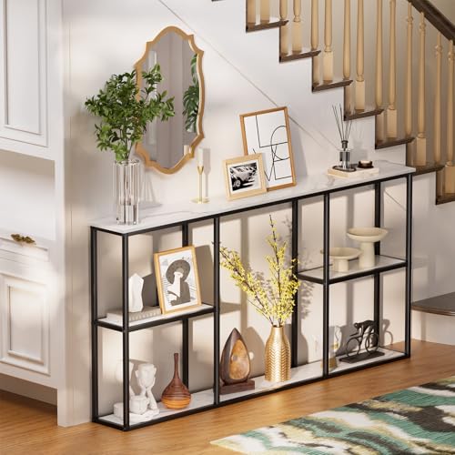 WOHOMO Console Table,Small Modern Entryway Table for Entry,3-Tier Long Sofa Table Behind Couch for Living Room,Entrance,White Marble(63 inch) WOHOMO