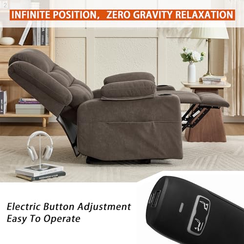 Ketaiyou Electric Power Lift Recliner Chair Sofa with Massage and Heat for Elderly, USB and Type-C Ports, Cup Holders, Infinite Position (Brown, Regular)