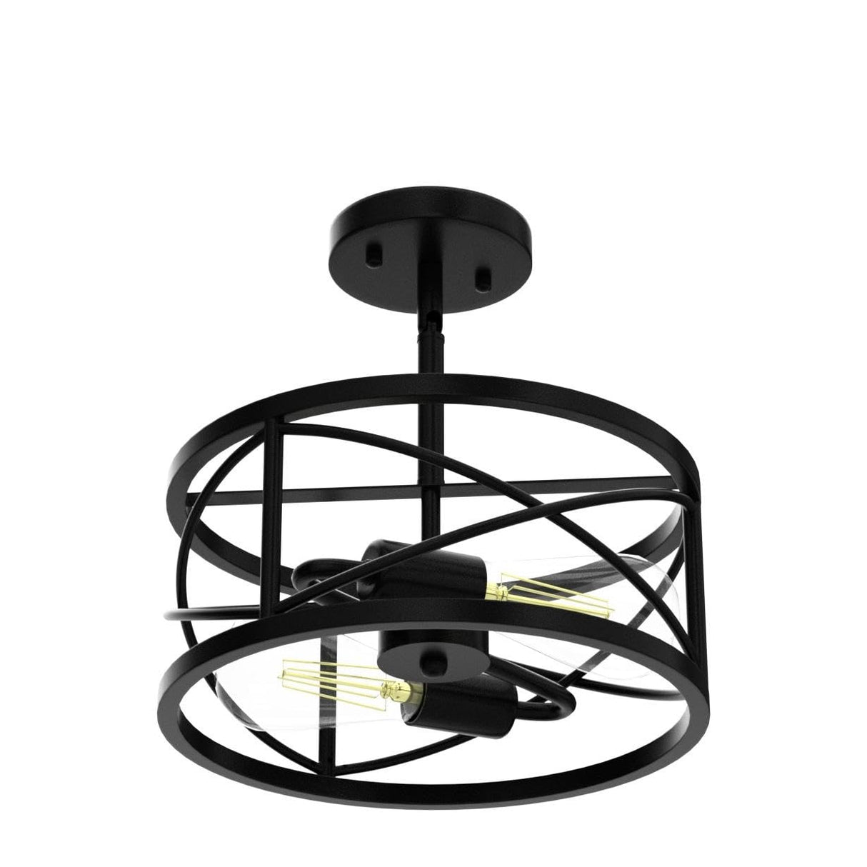 Karjearl Farmhouse Semi Flush Mount Ceiling Light, D11.8 Inches Black Industrial Sloped Ceiling Light Fixtures Vintage Metal Cage Ceiling Lamp for Kitchen Hallway Entryway Laundry Room Bedroom Karjearl