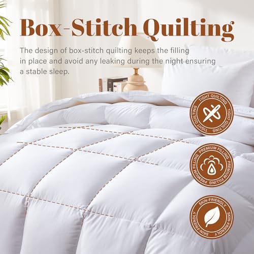 Cosybay King Size Feather Down Fiber Comforter - All Season White Duvet Insert - Luxury Medium Warmth Hotel Bedding Comforter,100% Cotton Cover-King, 106 x 90 Inch Cosybay