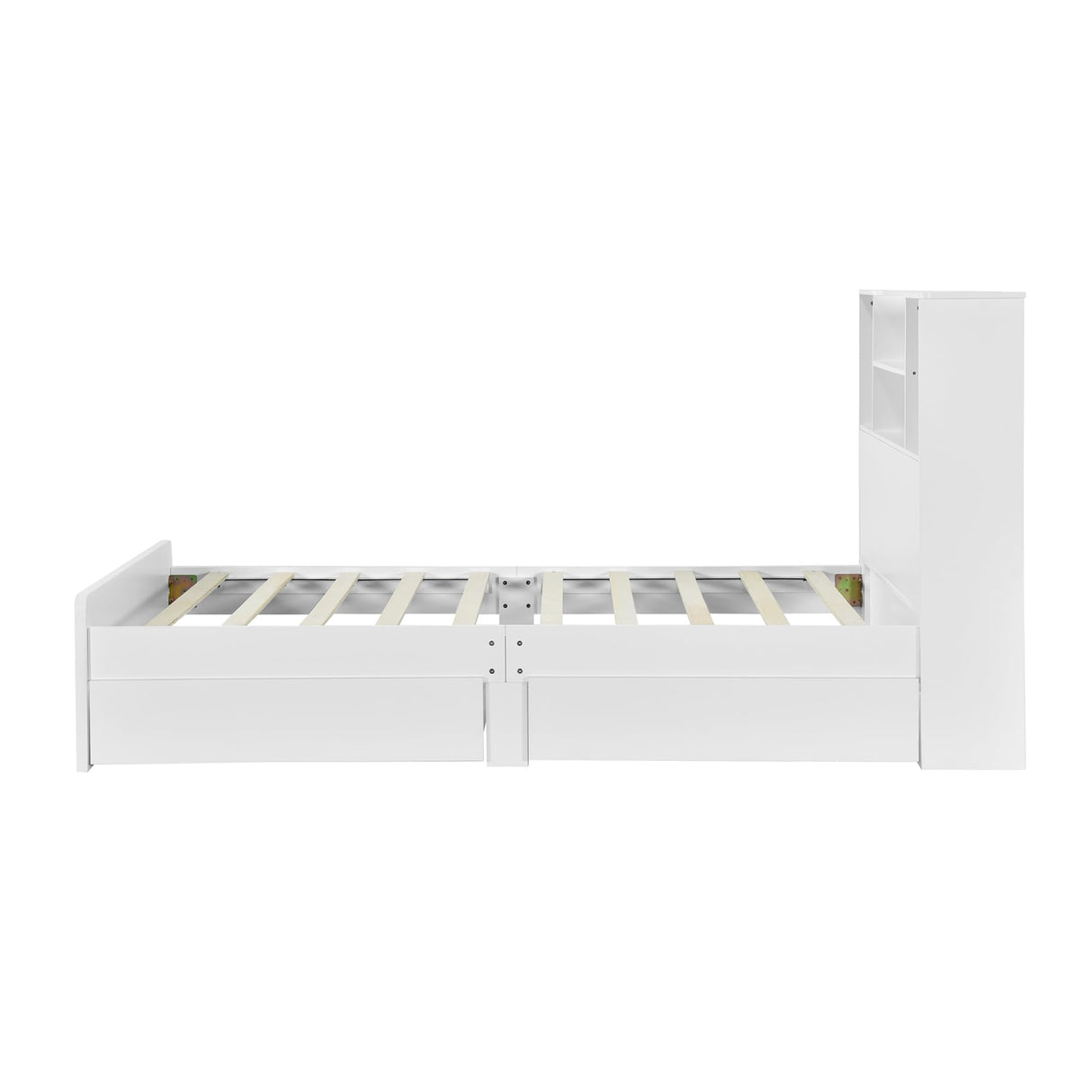 Harper & Bright Designs Twin Size Bed with Storage Headboard and Drawers, Solid Wood Twin Platform Bed Frame with 2 Drawers, 4 Shelves and LED Light, No Box Spring Needed - White Harper & Bright Designs