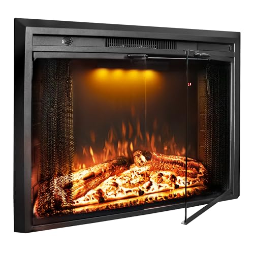 Velaychimney Electric Fireplace Insert, 36 Inches Recessed Fireplace Heater with Adjustable Flame and Top Light Colors, Fire Crackling Sound, Remote Control, Timer, 750W/1500W, Black Velaychimney