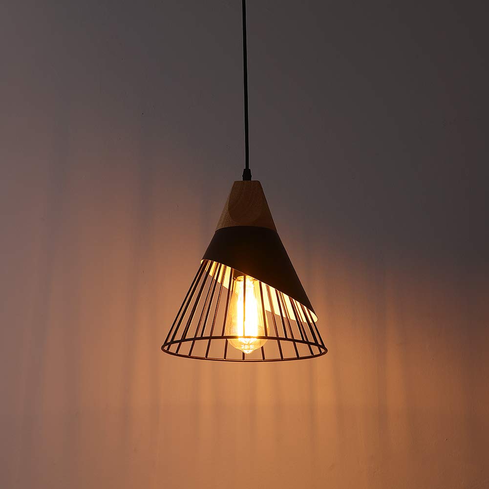 Mxsaoud Modern Black Pendant Light Over Kitchen Island, Adjustable Wood Hanging Light Fixture,Industrial Pendant Lighting for Dining Room,Living Room,Bedroom,Hallway,Kitchen,Bar Mxsaoud