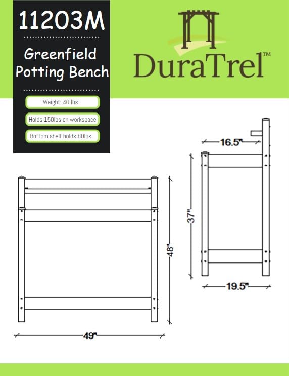 Dura-Trel Greenfield PVC Vinyl Indoor Outdoor Table Potting Bench Station with Shelf for Plant Accessories & Gardening Supplies Storage, Mocha DuraTrel