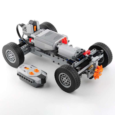 MOC 4WD Power Function RC Car Chassis Kit - Technical Building Blocks with 62.4x20mm Wheels, M Motor, Servo & AA Battery Box for Off-Road Climbing Cars
