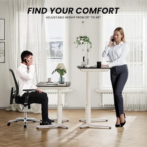 COLAMY Electric Adjustable Standing Desk – 48 x 28 Inch Sit Stand Desk with Drawer & Cable Management, Dual Motor Lift System, Ergonomic Footrest, Home Office Table (Veneer Desktop, Black Oak + White) COLAMY