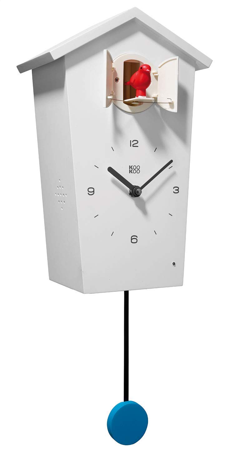 KOOKOO Birdhouse White, Modern Design Cuckoo Clock with 12 Natural Bird Voices or Cuckoo Call KOOKOO
