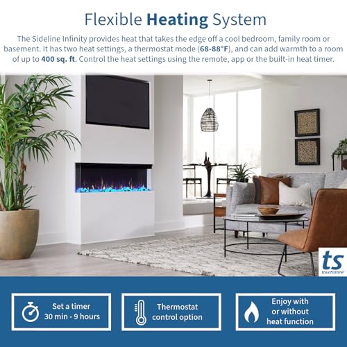 Touchstone Sideline Infinity Pro 3-Sided Smart 60" WiFi-Enabled Electric Fireplace - 80046 - Built-in - 6 Realistic Flame Colors- 13-Color Down Lighting- Crackle Sound- 1,500W Heater Touchstone