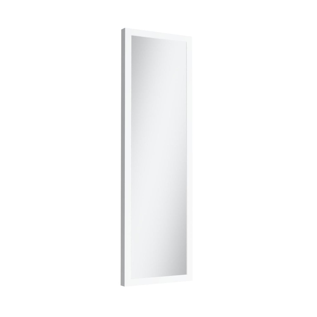 Mirrotek - Full Length Adjustable Over The Door Mirror White Wood Finish Hanging Instant Install Long Body for Bedroom, Dorm Room, 14" x 48" Mirrotek