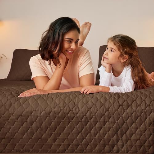 Exclusivo Mezcla Reversible Full Queen Quilt Bedding Set with Pillow Shams, Lightweight Quilts Queen Size, Soft Bedspreads Bed Coverlets for All Seasons - (Chocolate Brown, 90"x96") Exclusivo Mezcla