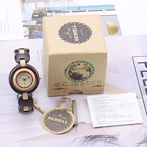 BEWELL Wood Watch Women Handmade Lightweight Analog Quartz Dress Wrist Watches with Wooden Bracelet BEWELL