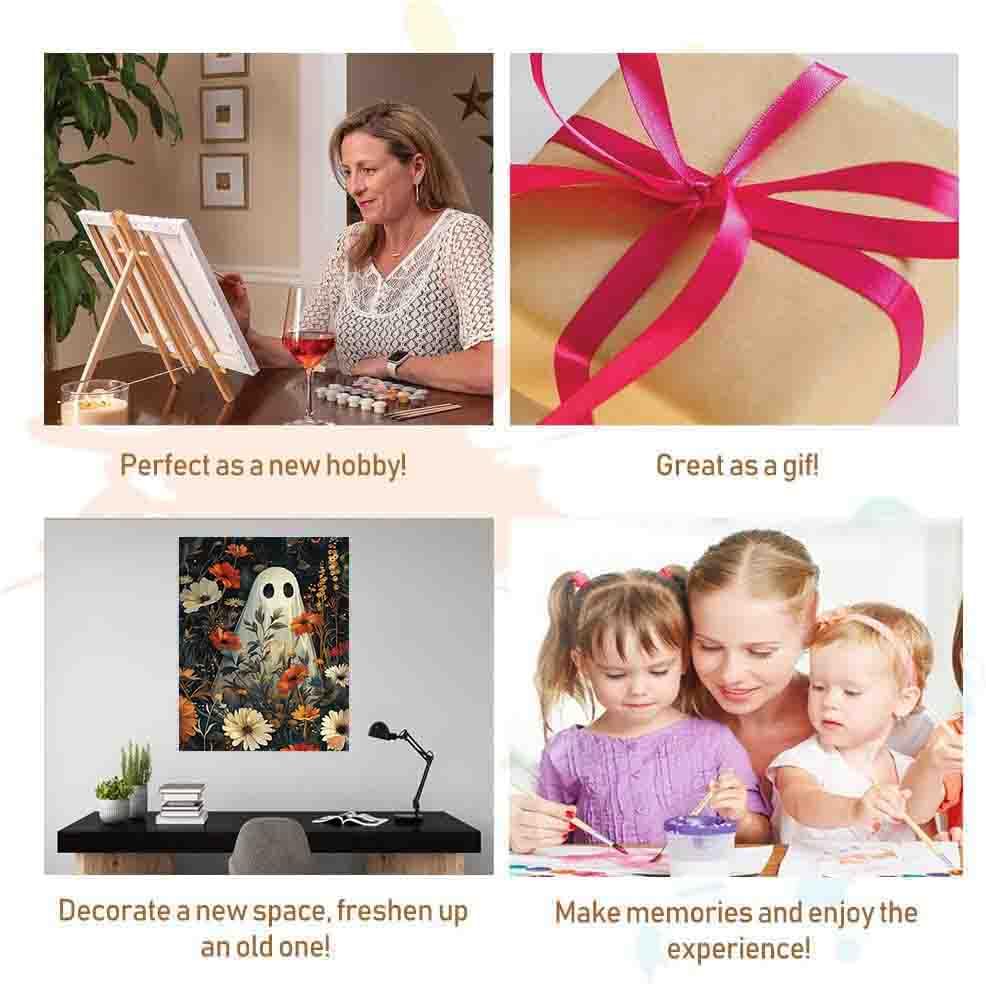 DYAIANGMU Halloween Paint by Numbers Kit for Adults Beginner,Ghost Flower Paint by Number Kits on Canvas for Adults Beginner,Digital Oil Painting Kits for Home Wall Decor 19.6X15.7 inch (with Frame) DYAIANGMU