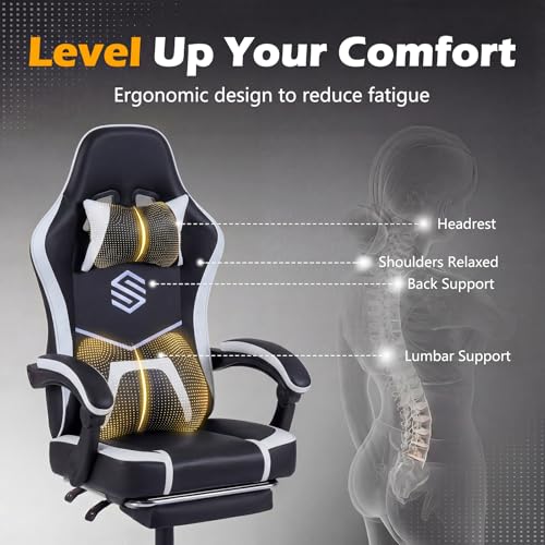 Giantex Gaming Chair, Height Adjustable Computer Desk Chair with Headrest, Lumbar Support, Linkage Armrests, Reclining Backrest & Footrest, Ergonomic Office Chair, Video Game Chair (Black) Giantex