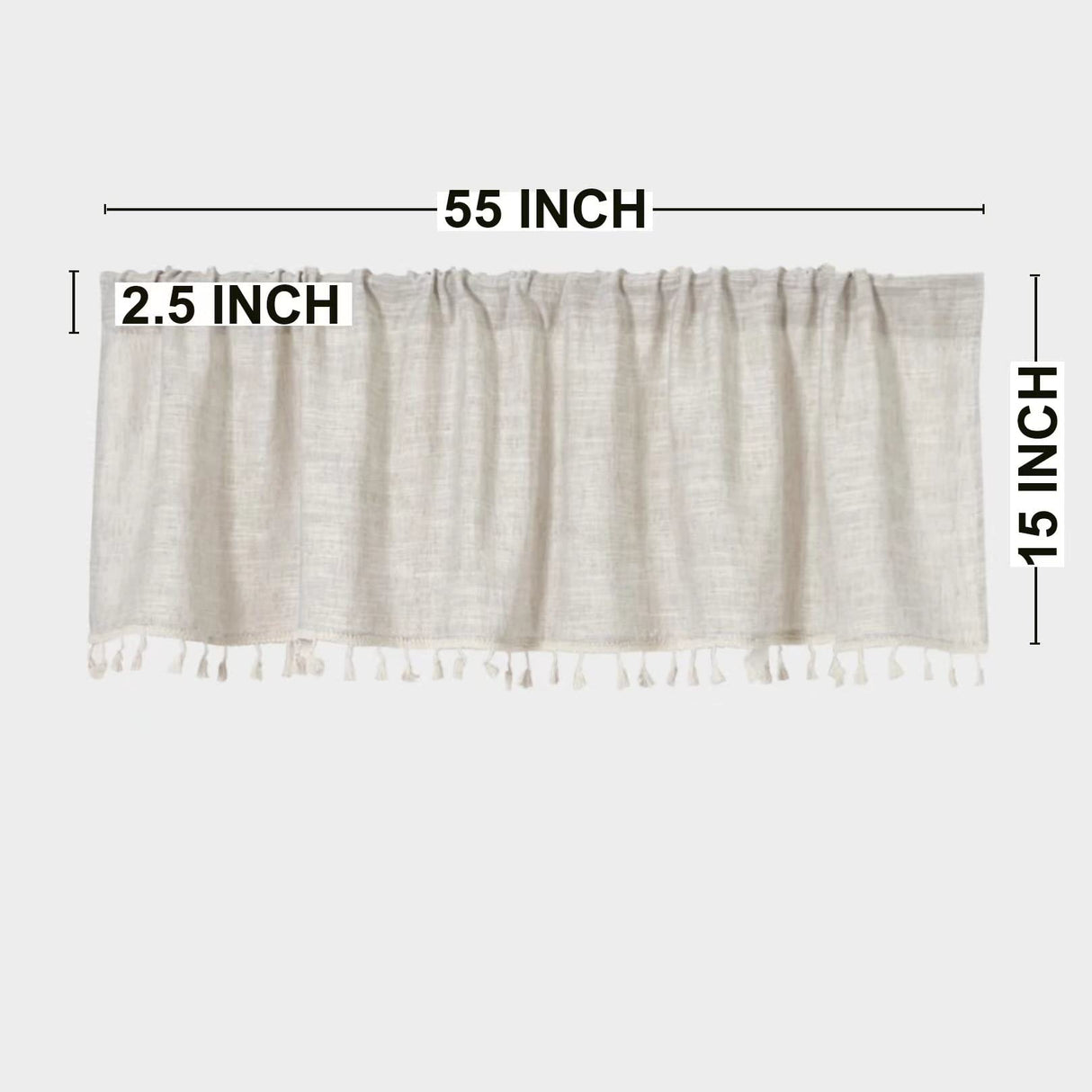 Boho Tassel Kitchen Valances for Windows Modern Farmhouse Cotton Linen Valance Curtains Topper Country Rustic Bathroom Small Window Treatment Bohemian Decor (55x15 inch, Natural) Oindec