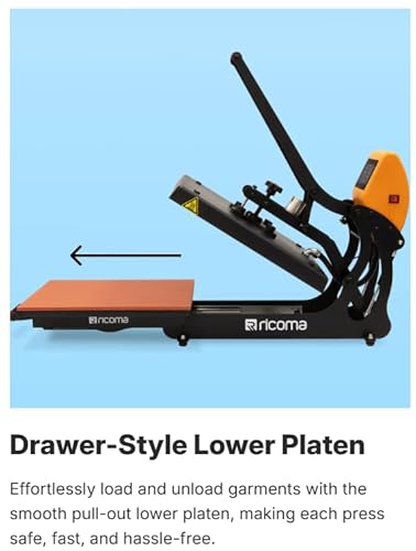 Ricoma Auto Open Heat Press, 15x15 Heat Press Machine for T-Shirts, Hoodies, Bags, and More Ricoma