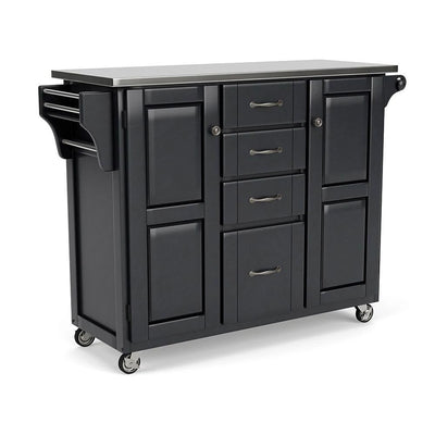 Home Styles Large Mobile Create-a-Cart Black Finish Two Door Cabinet Kitchen Cart with Stainless Steel Top, Adjustable Shelving, Four Large Utility Drawers