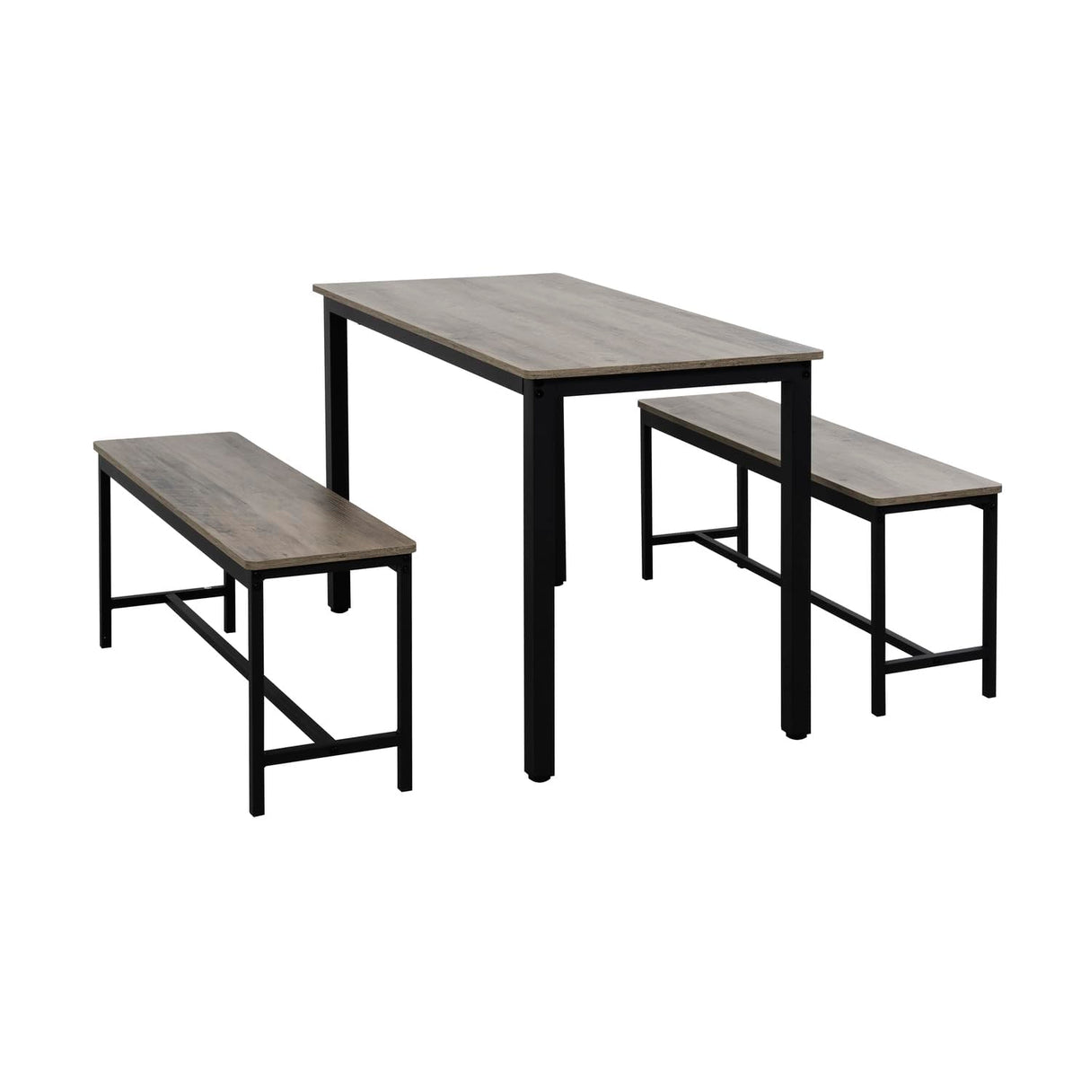 Naomi Home Paola 3-Piece Dining Table Set with 2 Benches – Compact Kitchen Table with Space-Saving Slide-Under Seating, Gray Engineered Wood Top & Steel Frame, Ideal for Apartments & Small Spaces Naomi Home