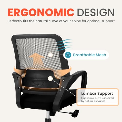 NEO Chair Office Desk Ergonomic Mesh Computer Chair with Lumbar Support Adjustable Height Swivel Rolling Wheels Comfy Mid Back Task Chair for Home Bedroom Vanity Study (Black) NEO CHAIR