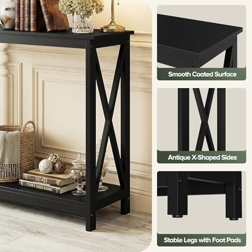 SUPER DEAL Console Table 39.5”, 2-Tier Narrow Sofa Side Table with Storage Shelf, Entrance Table for Hallway/Foyer/Living Room/Corridor/Office, Black SUPER DEAL