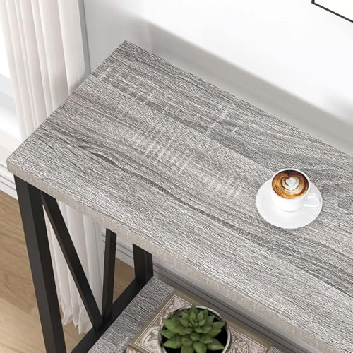 FOLUBAN Industrial Sofa Console Table, Rustic Wood and Metal Entryway Hallway Table for Living Room Entrance, 43.3 Inch Light Grey FOLUBAN