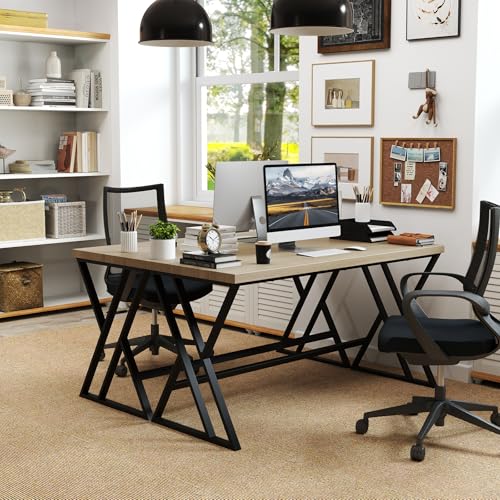 Tangkula 59" Computer Desk, Home Office Desk with Heavy-Duty Metal Frame & Crossbar, Executive PC Workstation, 5 FT Conference Room Table, Rectangular Meeting Table (Grey,1) Tangkula