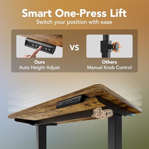 HUANUO 63 x 28 inch Electric Standing Desk Adjustable Height, 4 Memory Height Settings, Sit Stand Up Desk for Home Office & Computer Workstation, Rustic Brown HUANUO