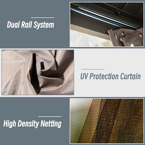 Domi 8x8FT Hardtop Gazebo, Outdoor Gazebo with Galvanized Steel Double Roof Canopy, Curtain and Netting, Metal Gazebo Pavilion for Patio, Lawn, Garden, Gray domi outdoor living