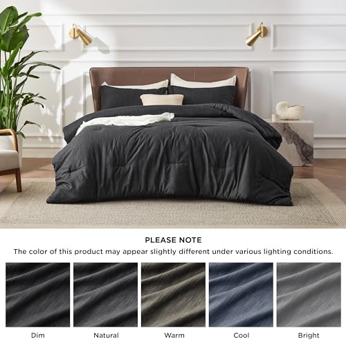 Bedsure Queen Comforter Set - Black Soft Bedding for All Seasons, Cationic Dyed Bed Set, 3 Pieces, 1 Queen Size Comforter (90"x90") and 2 Pillow Shams (20"x26"+2") Bedsure