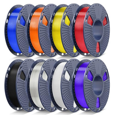 JAYO PLA+ Filament Bundle 1.75mm, 3D Printer Filament Bundle Multicolor, Individually Vacuum Packed, 250g Spool, 8 Pack, 2KG in Total, Black+White+Transparent+Clear(Blue+Red+Orange+Yellow+Purple)