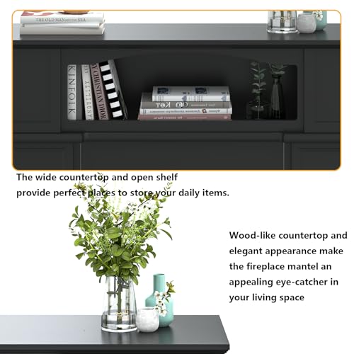 BOSSIN 43" Electric Fireplace with Mantel, 23 inch Electric Fireplace Insert, Freestanding TV Stand with Fireplace Heater,Wooden Surround Firebox Faux Log & Led Flames, Remote Control,750W/1500W Black BOSSIN