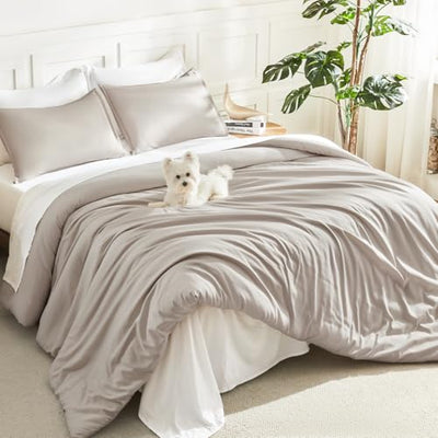 Litanika Deep Linen Grey Comforter Set Twin/Twin XL Size, 2 Pieces Lightweight Solid Bedding Comforter Set, All Season Fluffy Bed Set (66x90In Comforter & 1 Pillowcase)