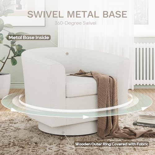 COLAMY Upholstered Swivel Barrel Accent Chair with Ottoman, Modern Single Sofa Lounge Armchair Club Chair with Storage Space for Living Room Bedroom Office, Beige,2pc COLAMY