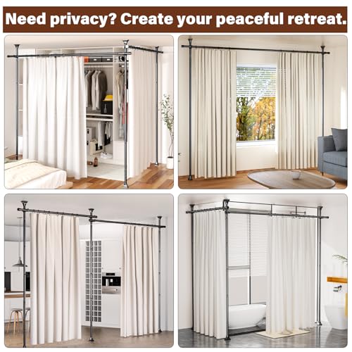 Abiglifty Room Divider Curtain Rod No Drilling, Adjustable 4-10ft(H) 28-114inch(W) Wall Divider for Room Separation, Heavy Duty Floor to Ceiling Tension Curtain Stand, Black Abiglifty