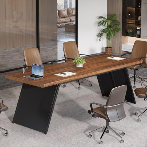 Tribesigns 6.57 FT Conference Room Table, 79" L x 27.56" W Rectangle Executive Meeting Seminar Table with Walnut Wood Top & Black Metal Base for 6, Modern Office Desk Business Furniture for Boardroom Tribesigns
