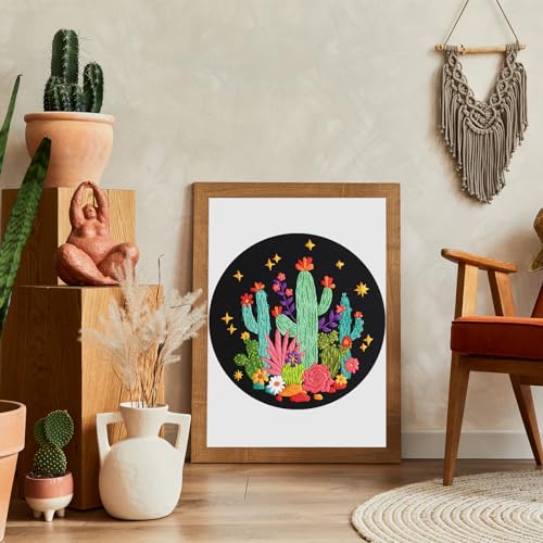 Louise Maelys Cactus Embroidery Kits for Beginners, DIY Cross Stitch Starter Craft Kits for Adults Including Embroidery Cloth with Pattern, Hoop, Needles Instruction and Threads