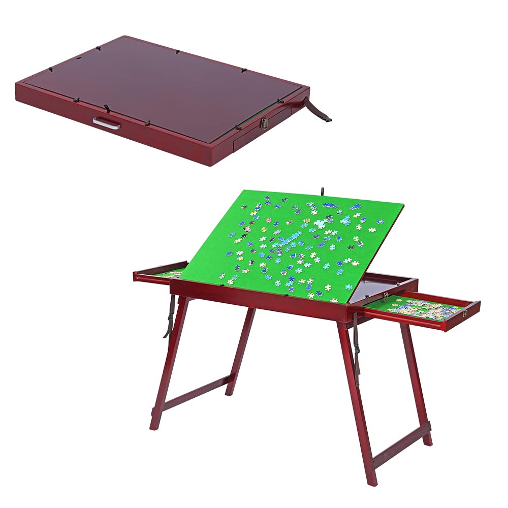 Kcelarec Wooden Jigsaw Table Puzzle Table with2 Drawers for Adults, Tilting Table Board for Games, Gift for Puzzle Amateur, Folding Tilting Table for 1000 Pieces Puzzles Kcelarec