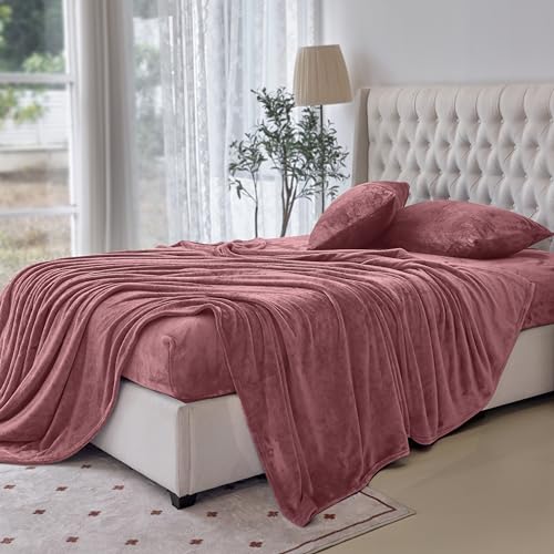 Elegant Comfort Luxuriously Soft 4-Piece Velvet Plush Flannel Sheet Set - Premium Quality - Cozy Warm, Anti-Static, Non Pilling Fuzzy Velvet Flannel Fleece Deep Pocket Sheet Set - Twin XL, Rose Elegant Comfort