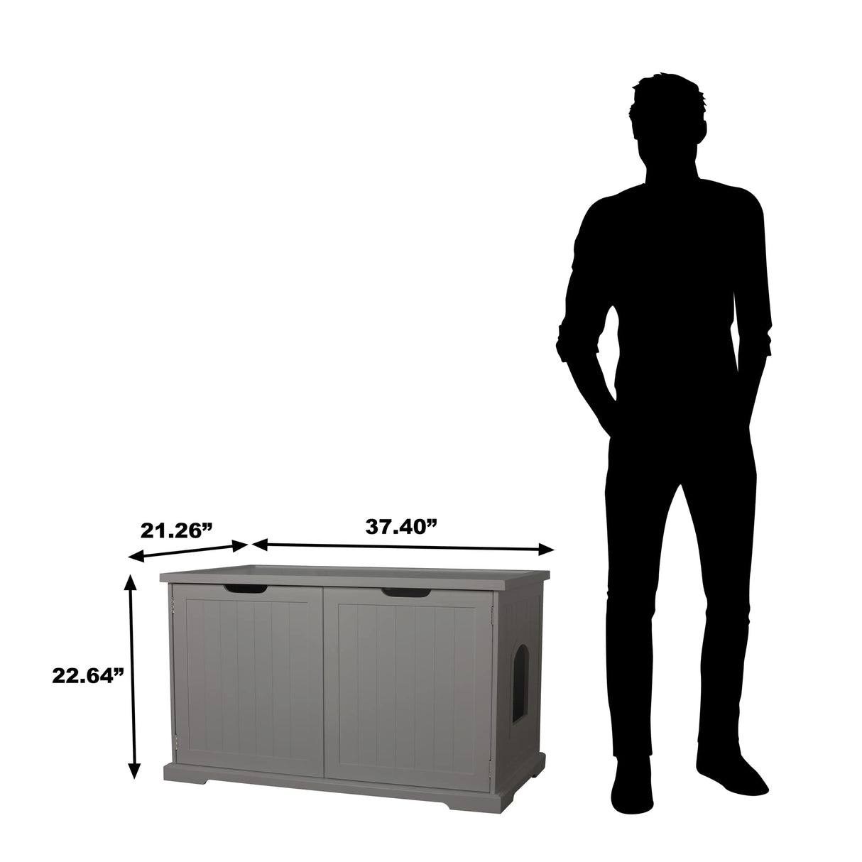 Merry Products Adjustable Pet Cat Washroom Storage Bench Furniture with Removable Partition Wall for All Size Litter Boxes, Gray Merry Pet