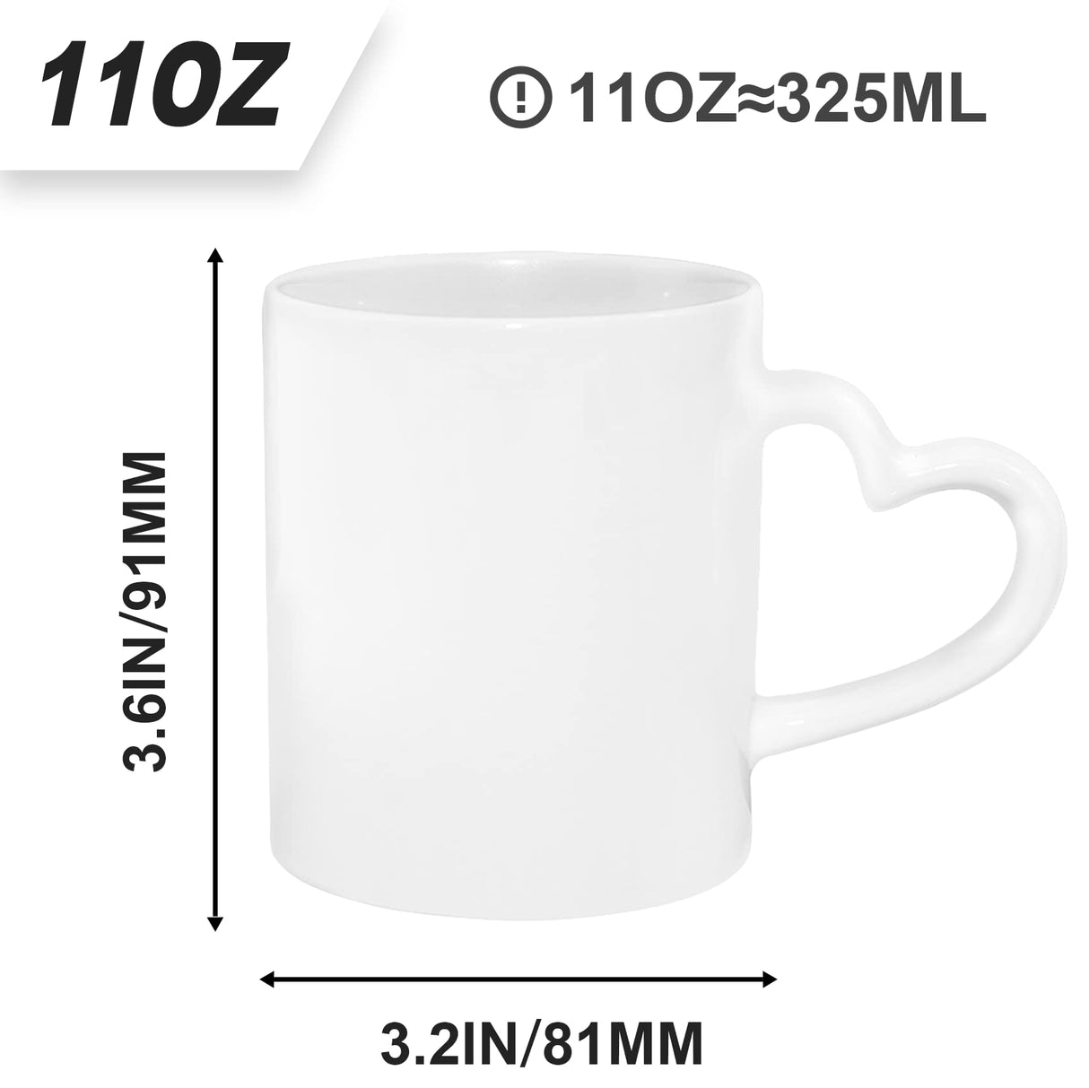MR.R Sublimation Blanks Dishwasher White Ceramic Coffee Mugs 11oz Blank Ceramic Classic Drinking Cup Mug with Heart Handle For Milk Tea Cola Water, Set of 6… MR.R