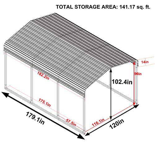 VEIKOU 10' x 15' Metal Carport with Heavy Duty Steel Roof, Upgraded Large Outdoor Carport Canopy, Car Port for Car, Car Shelter & Shade, Grey VEIKOU