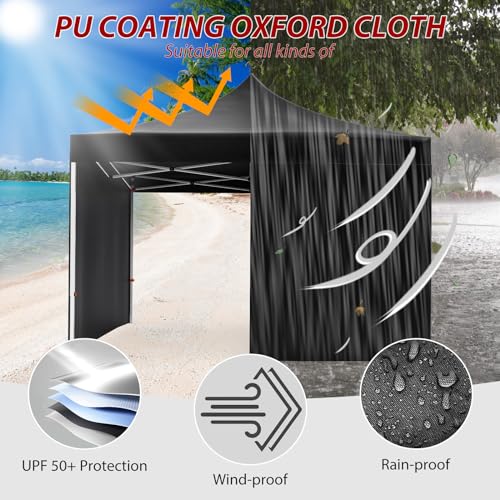 GarveeLife Commercial Canopy Tent 10*10ft,Instant Gazebo Tent, Outdoor Portable Shelter With 3 Sidewalls, Windows, Wheeled Bag,Stakes and Ropes,Pop Up Canopy Tent for Outdoor/Parties and Events-black GarveeLife