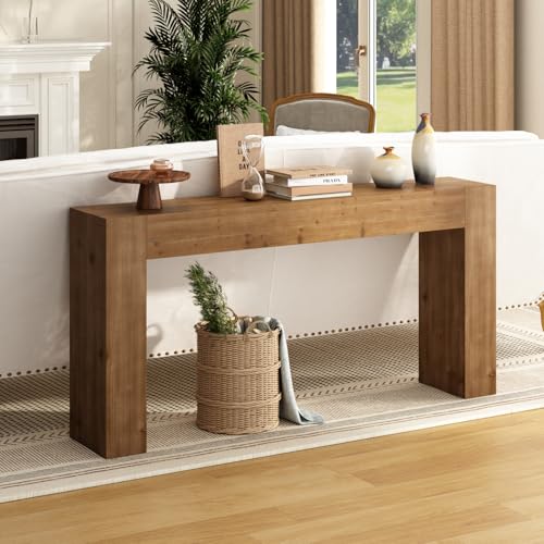WINWY Solid Wood Console Table for Entryway, 63" Long Farmhouse Sofa Table Behind Couch, Rustic Rectangular Wooden Entry Tables for Living Room, Hallway, Foyer, 10 Mins Easy Assembly WINWY